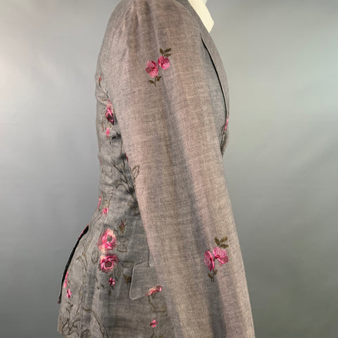 PAUL SMITH Size 38 Grey Pink Floral Embroidery Linen Slim Fit Notch Lapel Sport Coat