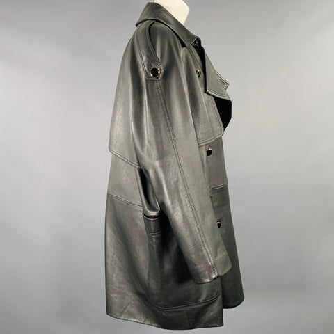 KHAITE Size S The Eden Black Leather Calfskin Trench Coat