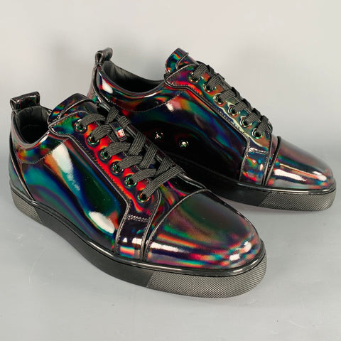 CHRISTIAN LOUBOUTIN Size 10 Fun Louis Junior Black Patent Leather Oil Slick Sneakers