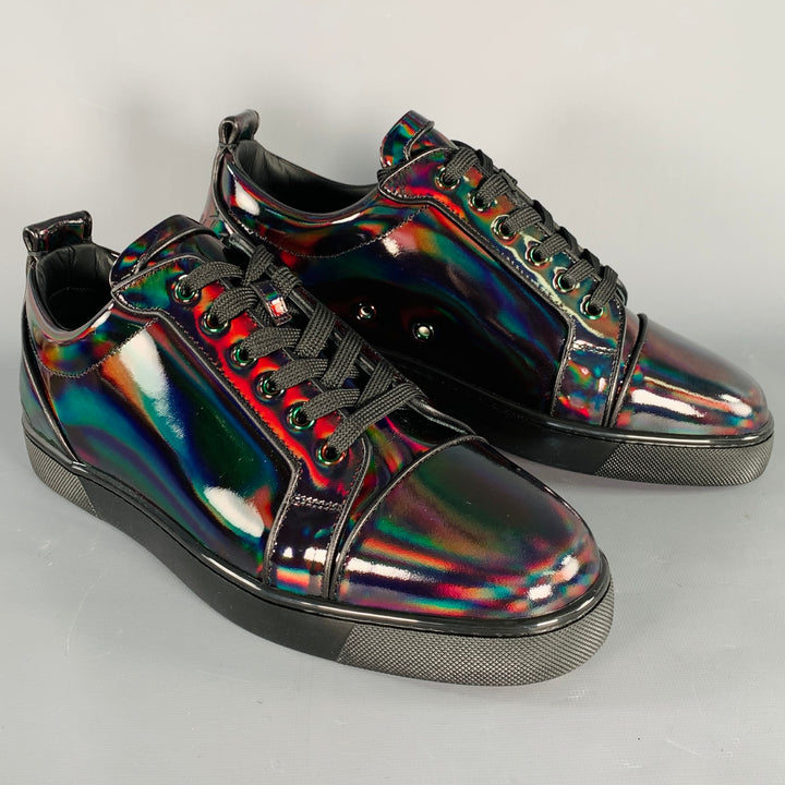 CHRISTIAN LOUBOUTIN Size 10 Fun Louis Junior Black Patent Leather Oil Slick Sneakers