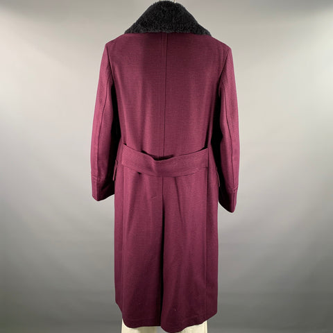 PAUL SMITH Size 42 Burgundy Navy Houndstooth Wool Double Breasted Coat