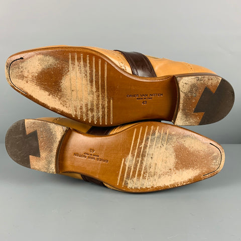 DRIES VAN NOTEN Size 10 Tan Brown Wingtip Leather Belted Lace Up Shoes