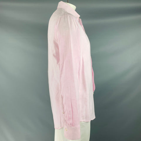 SAKS FIFTH AVENUE Size L Pink Linen Button Up Long Sleeve Shirt