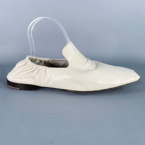 BOTTEGA VENETA Size 12 Crunch Lux Cream Leather Square Toe Flats