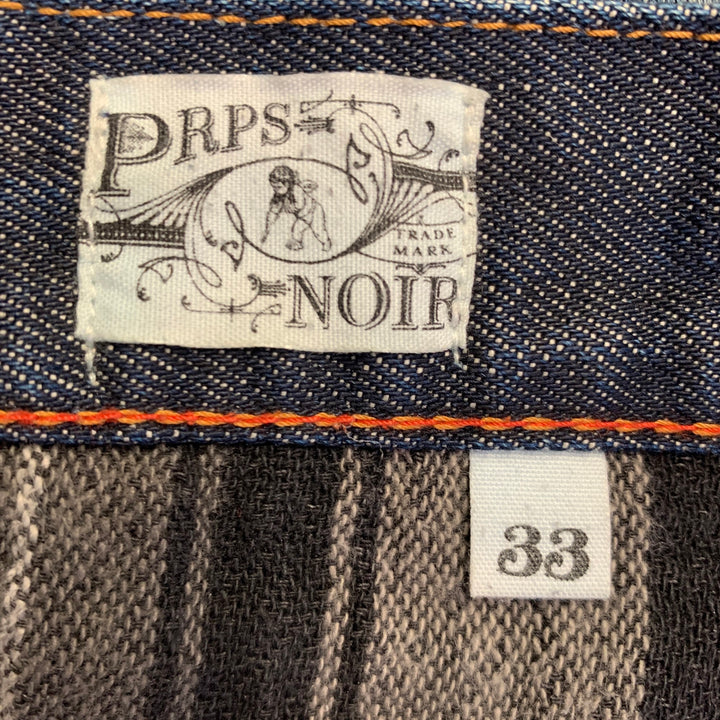 PRPS NOIR Size 33 Indigo Washed Selvedge Denim Straight Distressed Jeans