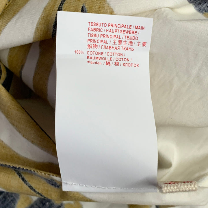 MARNI Size 2 White Mustard Cotton Tropical Leaves Half Placket Pullover