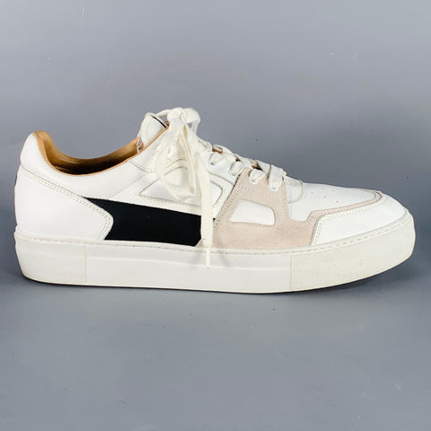 AMI by ALEXANDRE MATTIUSSI Size 13 White Black Leather Logo Lace-Up Sneakers