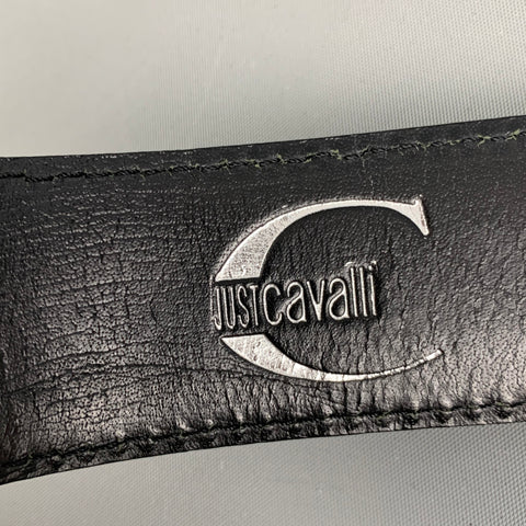 JUST CAVALLI Size 32 Black White Lenticular Leather Acetate Belt