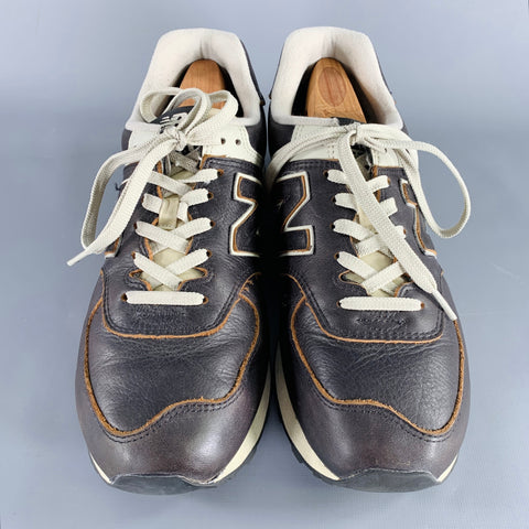 NEW BALANCE Size 11 Classic 574 Brown Off White Leather Sneakers
