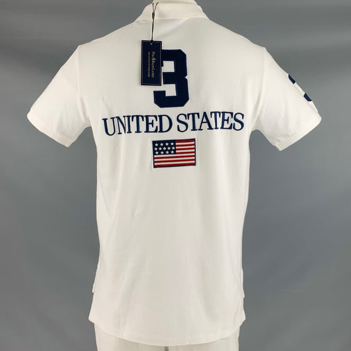 POLO by RALPH LAUREN Size L White Olympics Patch Cotton Half Placket Polo