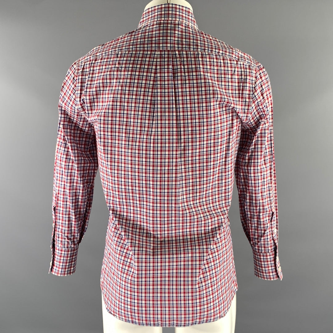 BRUNELLO CUCINELLI Size XS White Burgundy Plaid Cotton Long Sleeve Shirt