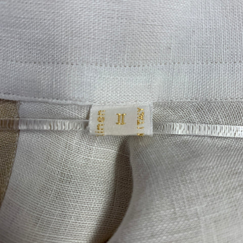 BRIONI Size XL Beige White Contrast Trim Linen One Pocket Short Sleeve Shirt