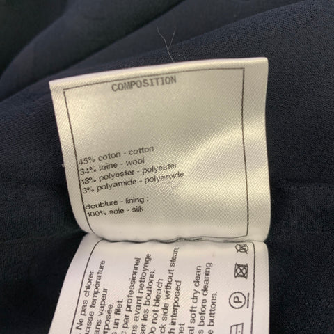 CHANEL Size 18 Black Navy Cotton Blend Shiny 3/4 Sleeves Coat