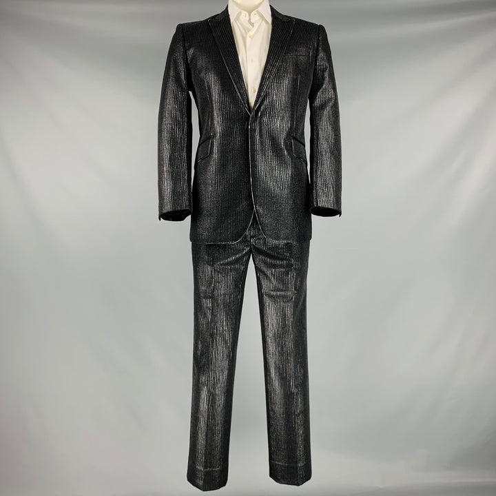 CoSTUME NATIONAL Size 42 Black Metallic Viscose Blend Peak Lapel Suit