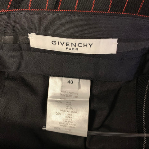 GIVENCHY Size 31 Black Red Grey Pinstripe Wool Straight Dress Pants