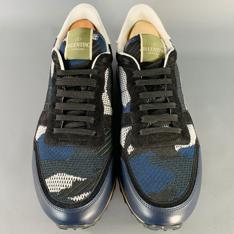 VALENTINO Size 11 Black Navy White Camo Nylon Lace-Up Sneakers