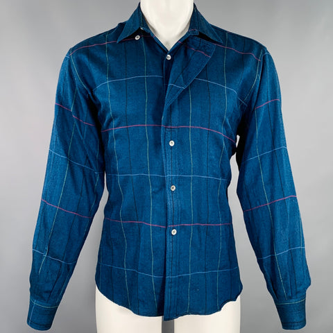 GIANFRANCO FERRE Size S Blue Green Red Plaid Wool Silk Long Sleeve Shirt