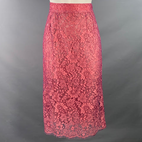 DOLCE & GABBANA Size 6 Pink Rayon Blend Lace Pencil Midi Skirt