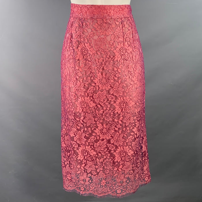 DOLCE & GABBANA Size 6 Pink Rayon Blend Lace Pencil Midi Skirt