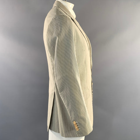 LUCIEN PELLAT-FINET Chest Size XL White Black Stripe Cotton Sport Coat
