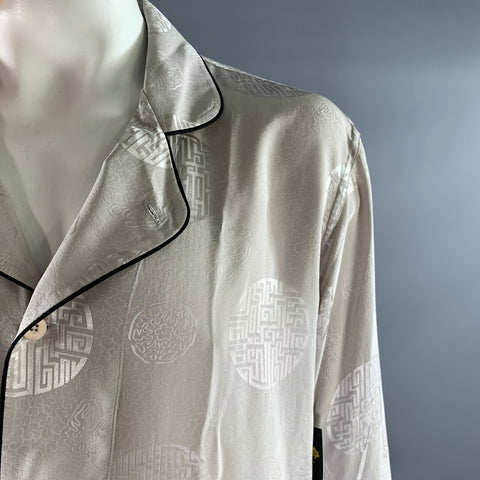 SHANGHAI TANG Size L Grey White Jacquard Silk Pajama Jacket