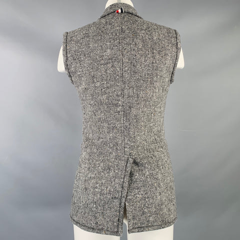 THOM BROWNE Taille 0 Noir Gris Laine Mohair Gilet Donegal