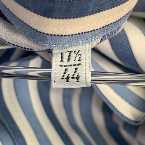 LORO PIANA Size XL Blue White Stripe Cotton One Pocket Long Sleeve Shirt