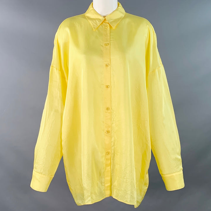 TIBI Size M Yellow Acetate Oversized Button Up Shirt
