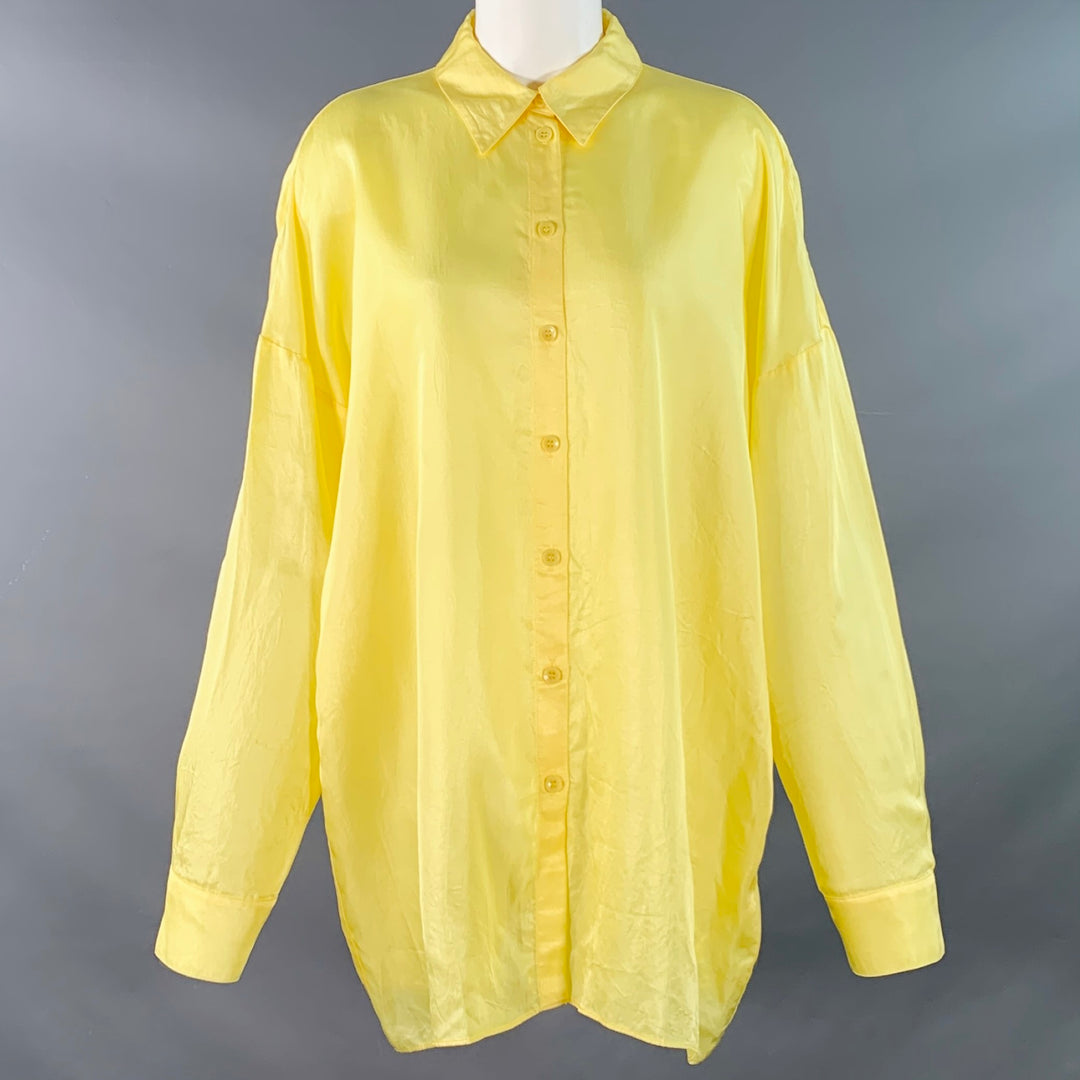 TIBI Size M Yellow Acetate Oversized Button Up Shirt