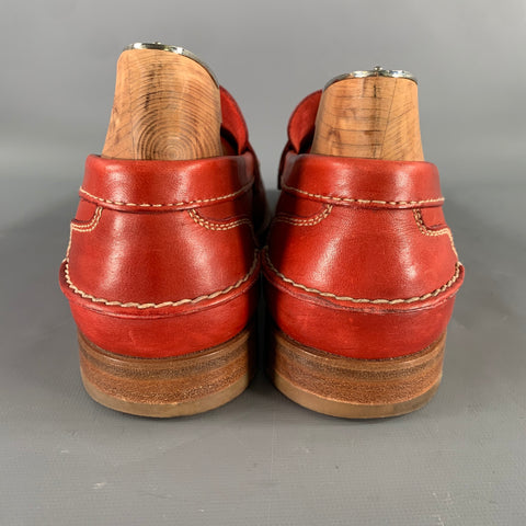 PRADA Size 9 Orange Stitched Leather Penny Loafers
