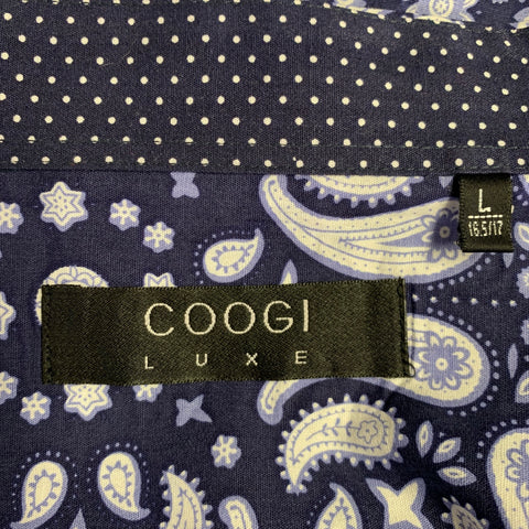 COOGI Size L Navy White Paisley Cotton Button Up Long Sleeve Shirt
