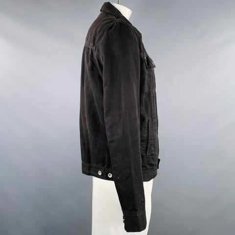 JOHN VARVATOS * U.S.A. Size L Black Cotton Linen Trucker Jacket