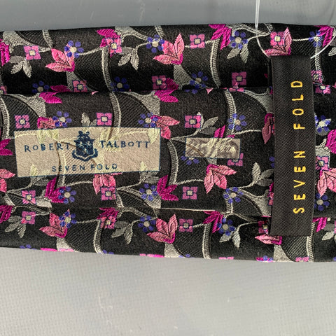 ROBERT TALBOTT Black Pink Abstract Floral Silk Tie