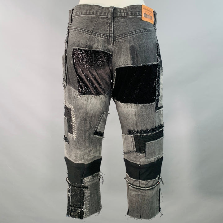 JUNYA WATANABE Size M Black Grey Selvedge Denim Patchwork Distressed Jeans