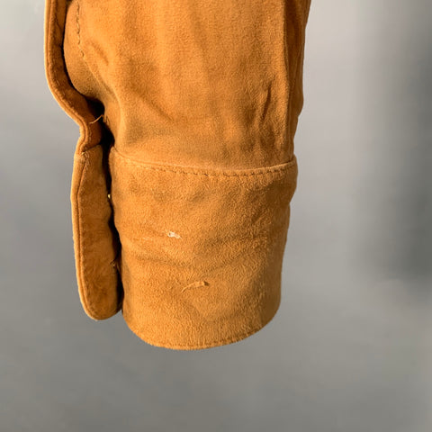 DOLCE & GABBANA Taille XS Chemise à Manches Longues Militaire en Daim Camel Deux Poches Épaulettes