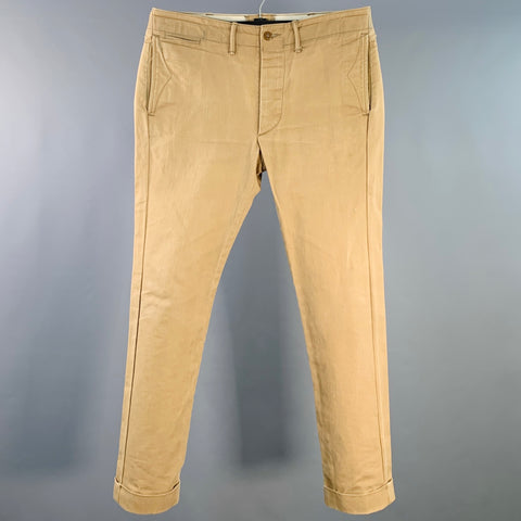 RRL by RALPH LAUREN Size 31 Khaki Cotton Cuffed Straight Button Fly Casual Pants