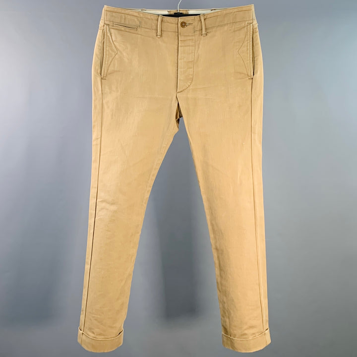 RRL by RALPH LAUREN Size 31 Khaki Cotton Cuffed Straight Button Fly Casual Pants