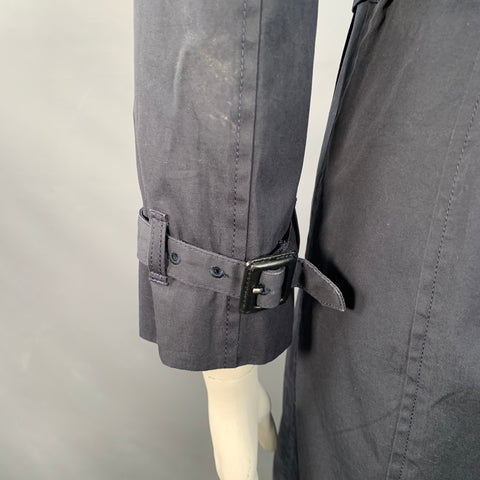 BALENCIAGA Size 10 Navy Cotton Belted A-Line Double Breasted Trench Coat