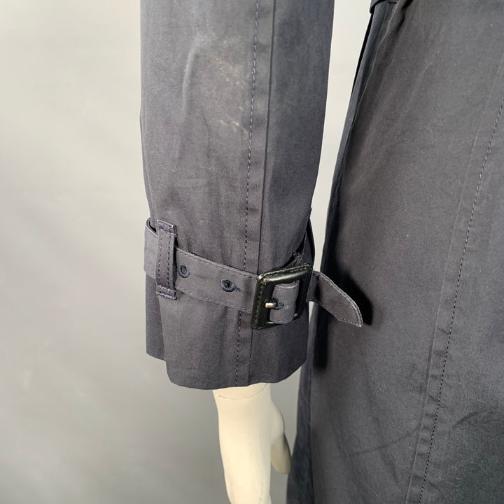 BALENCIAGA Size 10 Navy Cotton Belted A-Line Double Breasted Trench Coat
