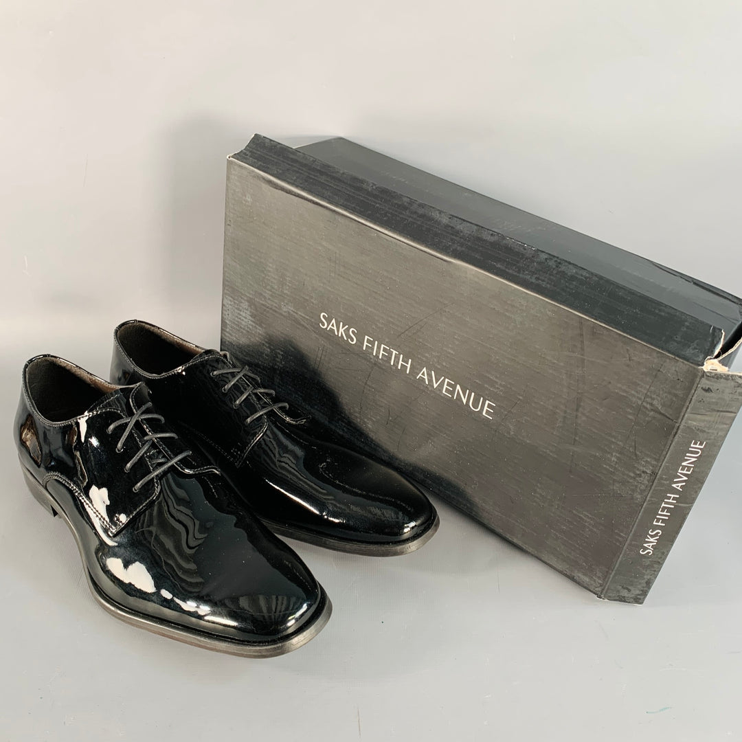 SAKS FIFTH AVENUE Size 8.5 Gibson Black Patent Leather Derby Lace-Up Shoes