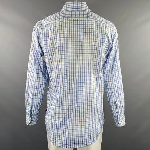 ENGLISH LAUNDRY Size XL White Light Blue Plaid Cotton Long Sleeve Shirt