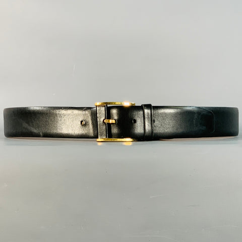 ZILLI Size 40 Black Gold Logo Leather Belt