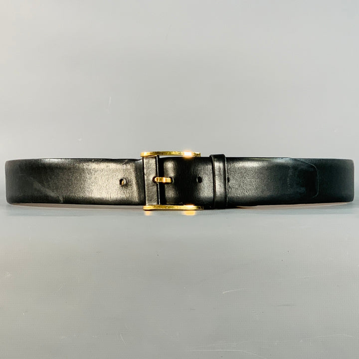 ZILLI Size 40 Black Gold Logo Leather Belt