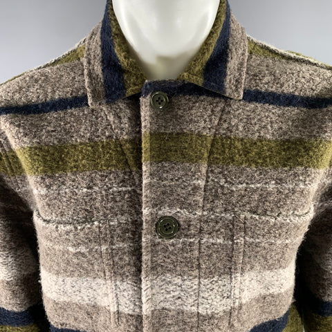 TODD SNYDER Size M Tan Olive Textured Stripe Cotton Chore Jacket