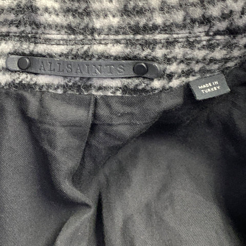 ALLSAINTS Taille 6 Ensley Carreaux Noir Gris Laine Mélange Plaid Manteau Croisé