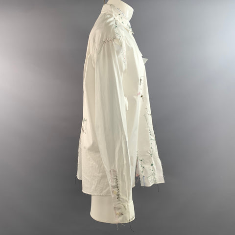 MARNI Size M White Stitched Cotton Button Up Long Sleeve Shirt