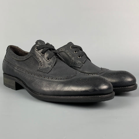 JOHN VARVATOS * U.S.A. Size 8 Black Perforated Leather Wingtip Lace-Up Shoes