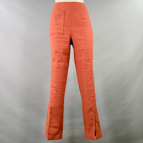 REJINA PYO Size 6 Brown Brick Linen Blend One Pocket Dress Pants