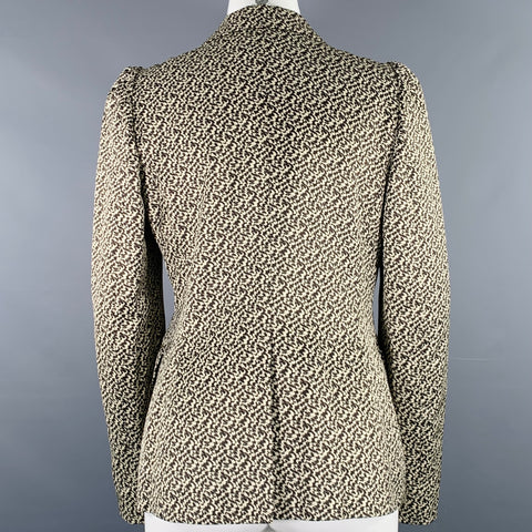 DRIES VAN NOTEN Size 8 Black Cream Cotton Blend Zip Jacket Blazer