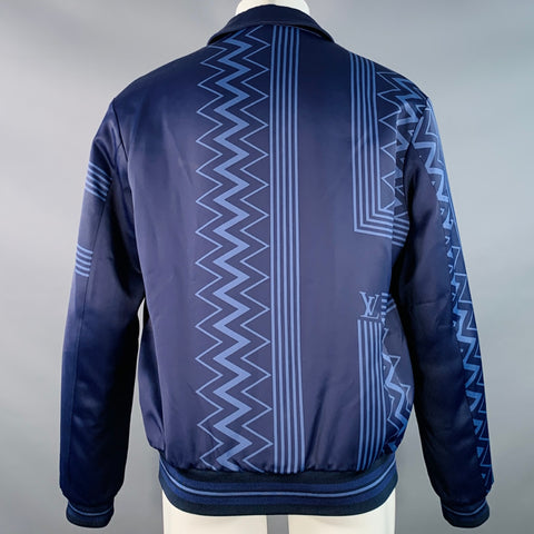 LOUIS VUITTON Size S Karakoram Souvenir Navy Blue Geometric Viscose Snaps Jacket